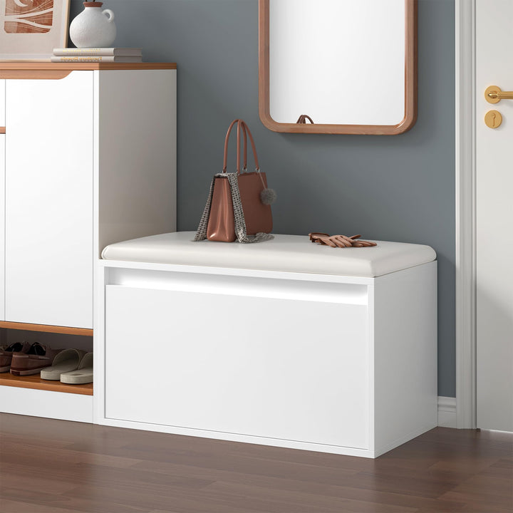 [en.casa] Sitzbank Degerfors mit Schublade 80 x 39 x 45 cm Schuhbank Schuhtruhe mit Sitzfläche Garde