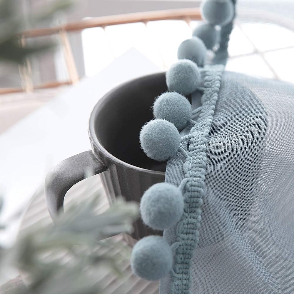 MIULEE Vorhänge mit Pompons-Niedlich Blau Gardinen 2-Set für Kinderzimmer, Transparent Gardinen mit