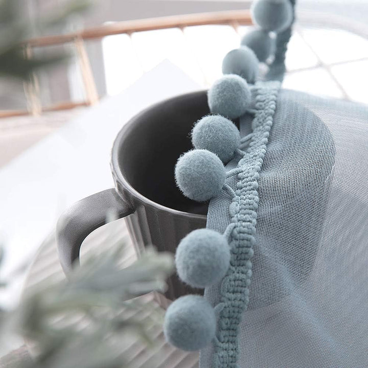 MIULEE Vorhänge mit Pompons-Niedlich Blau Gardinen 2-Set für Kinderzimmer, Transparent Gardinen mit