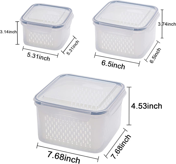 Plutuus Aufbewahrungsbehälter für Kühlschrank/Obst, BPA-frei, Kunststoff, mit Deckel und Sieb, für S