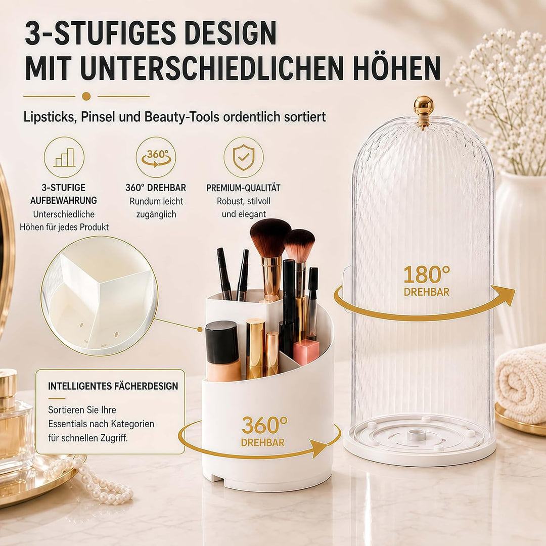 FAVORTALK Make-Up Pinselhalter mit Deckel, 360 Drehbare Makeup Pinsel Veranstalter Staubdicht Pinsel