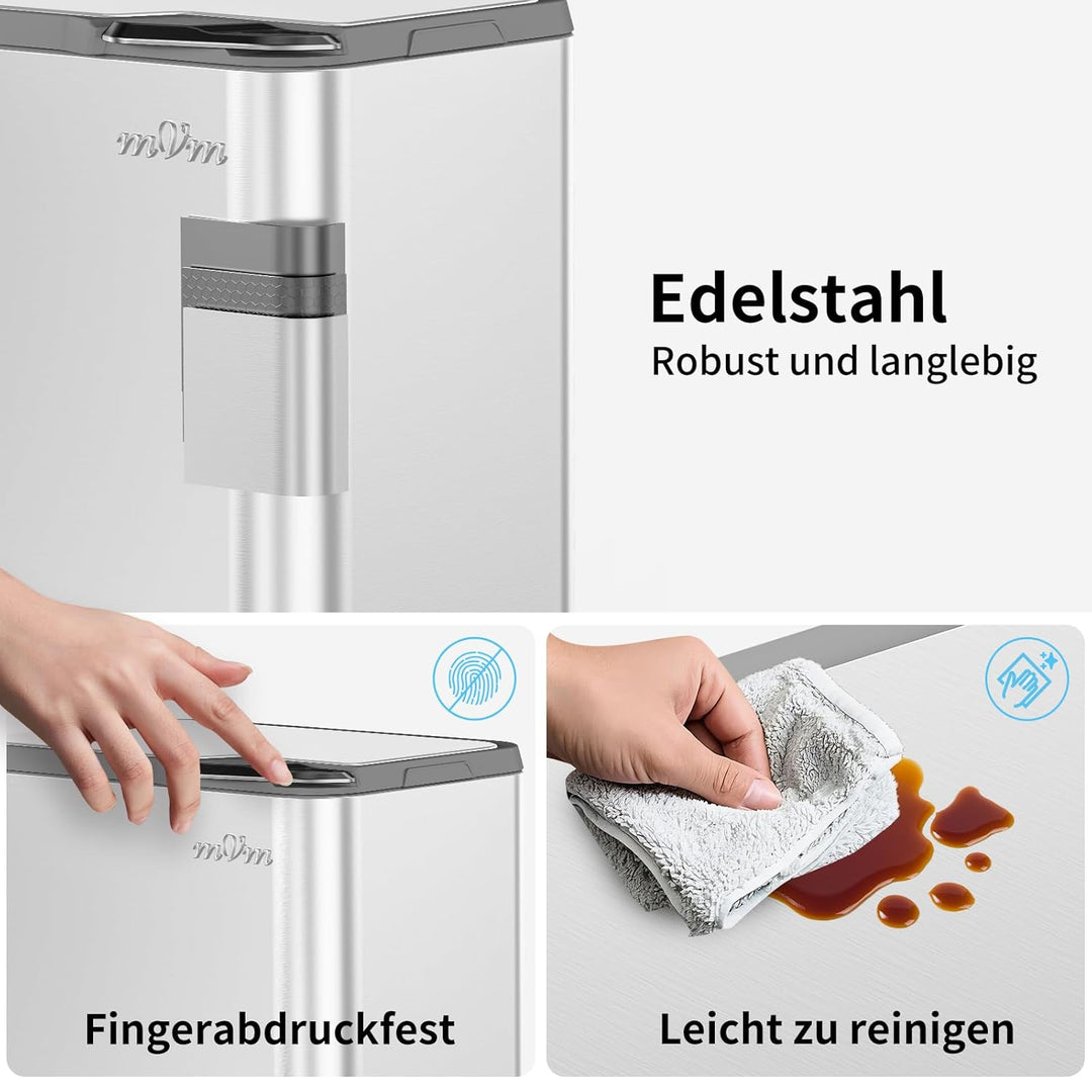 mVm Mülleimer Küche,63 Liter Treteimer,3 Fächer, Mülltrennsystem, Abfalleimer Küche mit Inneneimer a