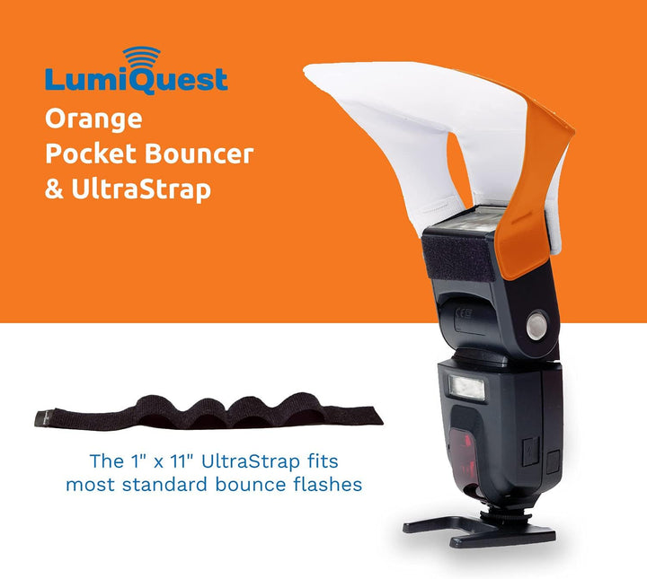 LumiQuest Flash Pocket Bouncer,  Flash Diffuser with UltraStrap Bundle, Universal Classic Design for