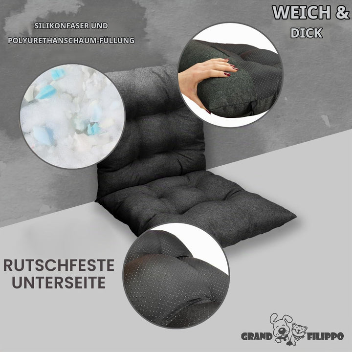Grand Filippo Sitzkissen Gartenstuhl mit Rückenlehne 50x50 cm Schwarz - Beständig Gegen Schimmel und