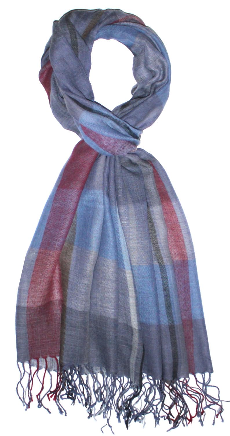 Lorenzo Cana Herren Schal Schaltuch 50% Kaschmir 50% Wolle Tuch Herrenschal Herrentuch Blau Weiss Ro