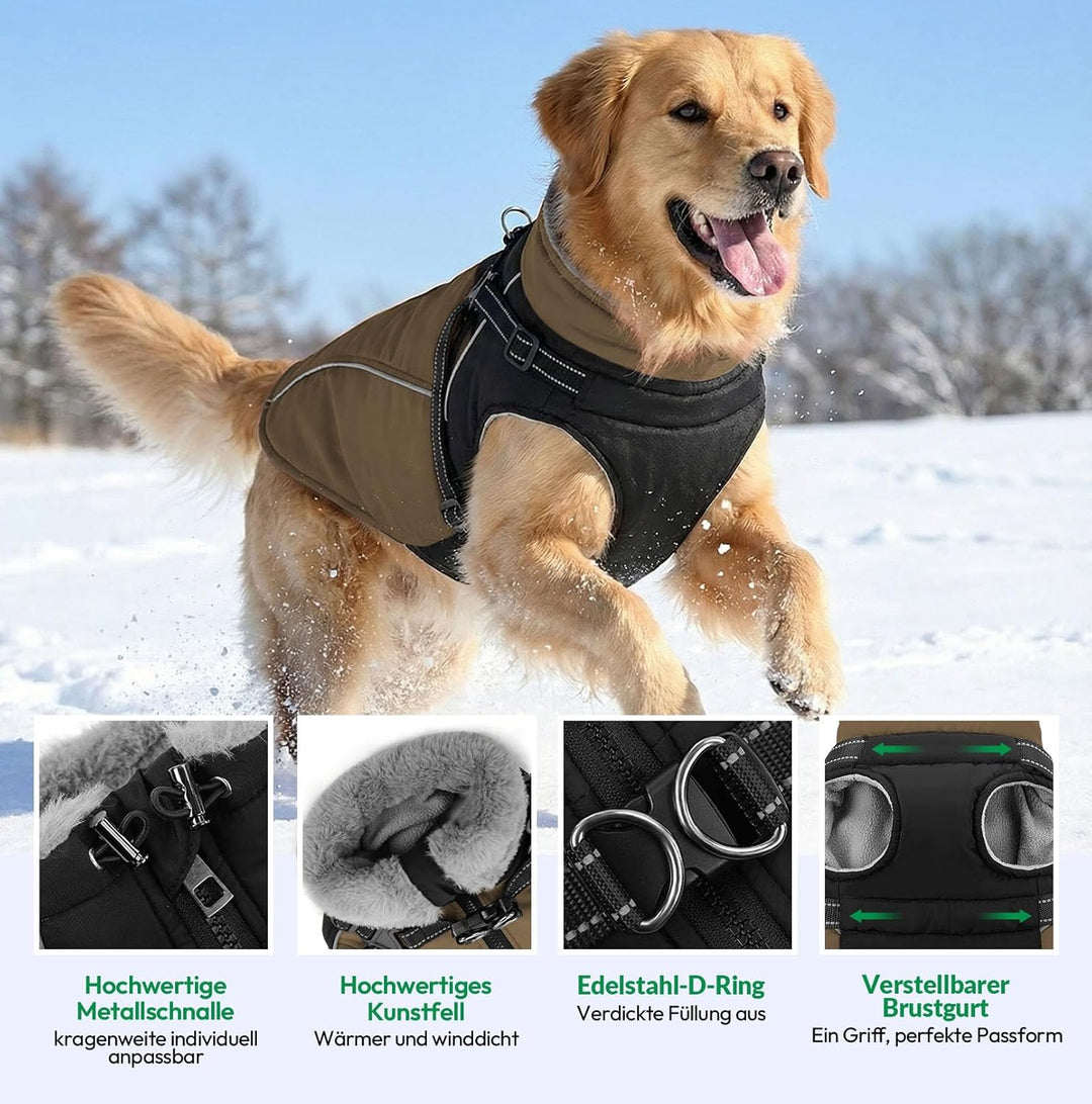 Hundemantel mit Geschirr Wasserdicht,Wintermantel für Hunde mit Fleecefutter, reflektierende Element
