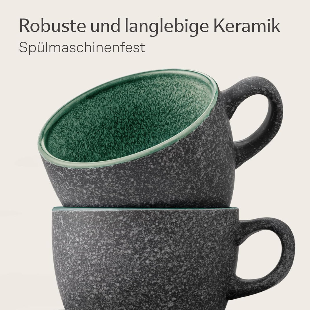Cosumy Espressotassen mit Untertassen 4er Set - 90 ml Keramik, 𝗗𝗶𝗰𝗸𝘄𝗮𝗻𝗱𝗶𝗴𝗲𝘀 Steingut mit Handgeferti