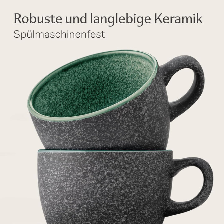 Cosumy Espressotassen mit Untertassen 4er Set - 90 ml Keramik, 𝗗𝗶𝗰𝗸𝘄𝗮𝗻𝗱𝗶𝗴𝗲𝘀 Steingut mit Handgeferti