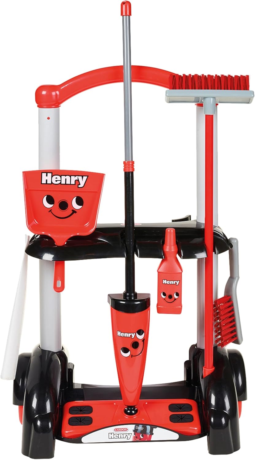 Casdon 630 Henry-inspirierter Spielzeug-Reinigungswagen für Kinder ab 3 Jahren Rollt Raum, Rot, 44 x