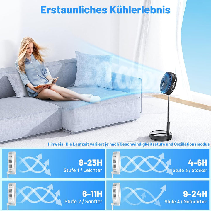Standventilator, tragbar, leise, 8,6 Zoll, schwarz, Lüfter mit Fernbedienung, 4 Geschwindigkeitsstuf
