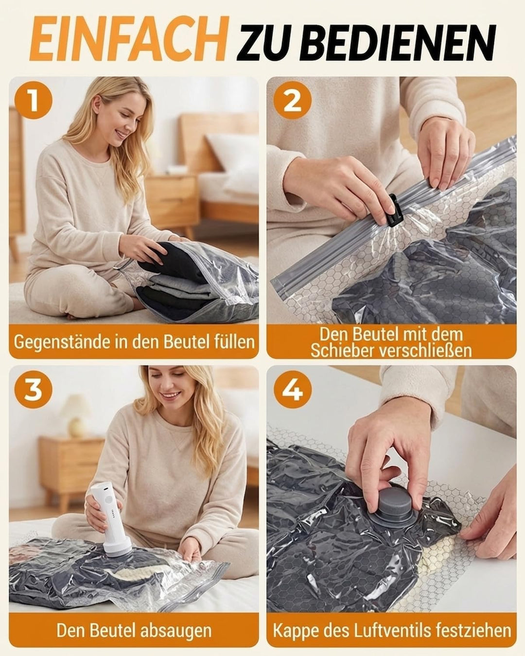 Vakuumbeutel für Kleidung mit Kabelloser Wiederaufladbarer Elektrischer Pumpe, 15 Stück(5x 40x50cm,