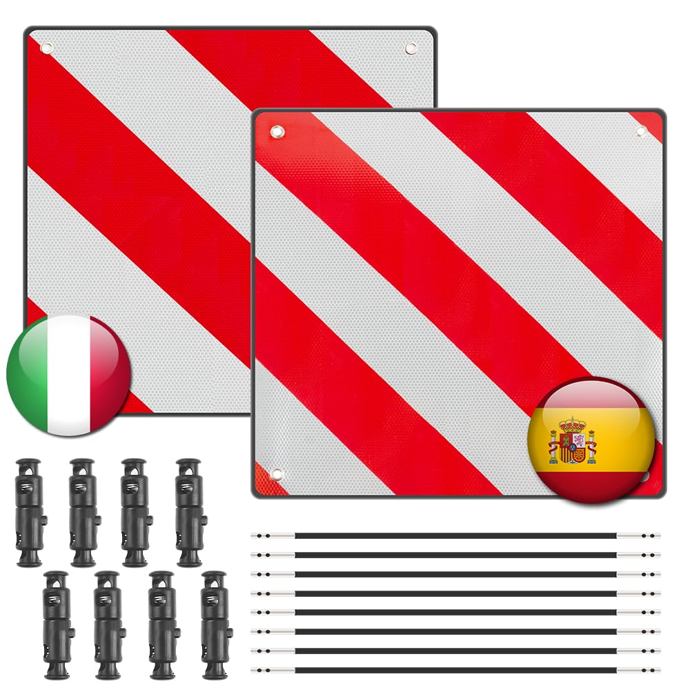 2 in 1 Warntafel Italien und Spanien, 50 x 50 cm W-arntafel Fahrradträger aus Aluminium Warnschild I