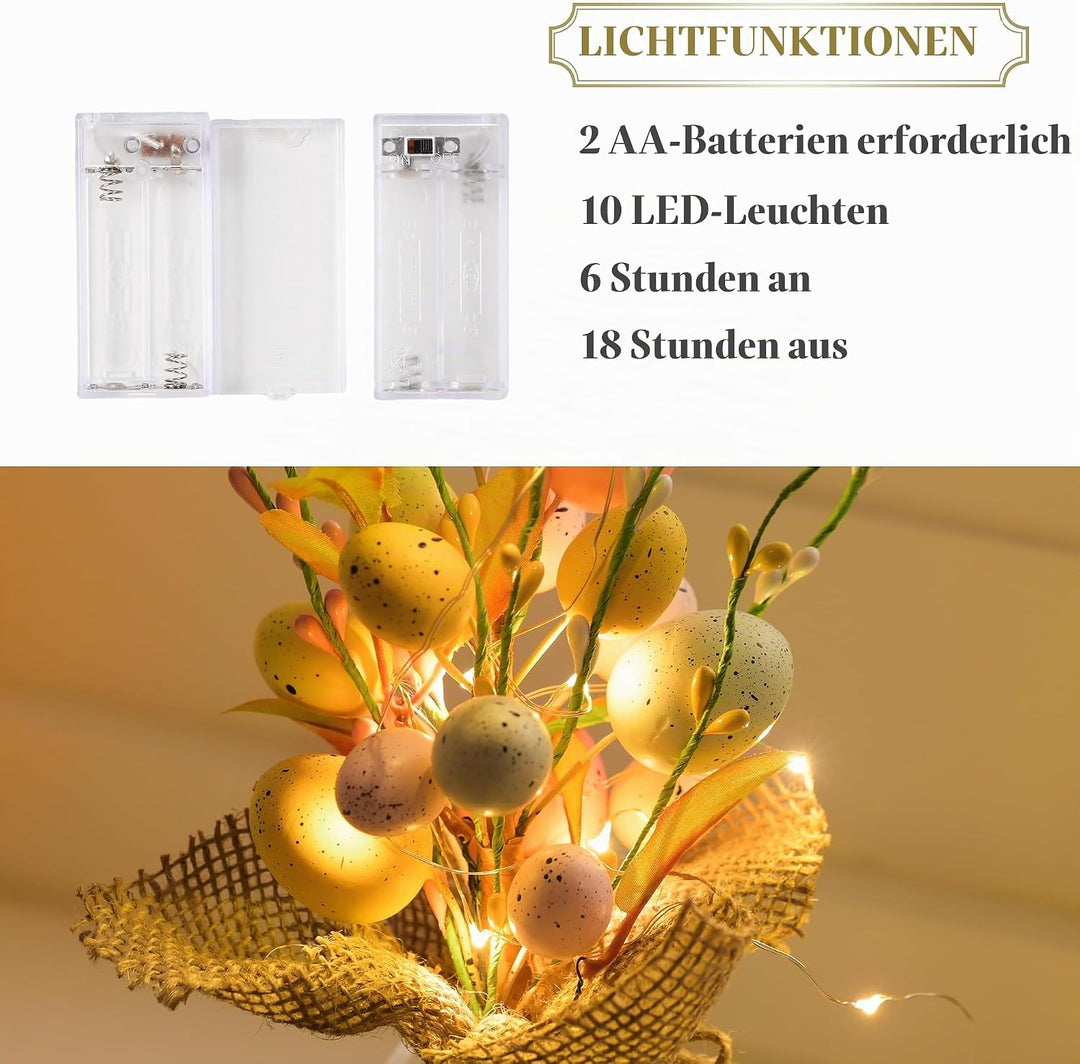 Valery Madelyn 28cm Ostereierbaum mit Licht, Bunte Eier Zweig Baum Dekorationen mit LED Lichtern und