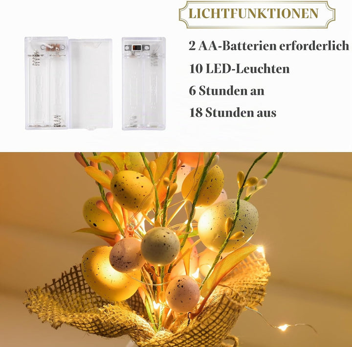 Valery Madelyn 28cm Ostereierbaum mit Licht, Bunte Eier Zweig Baum Dekorationen mit LED Lichtern und