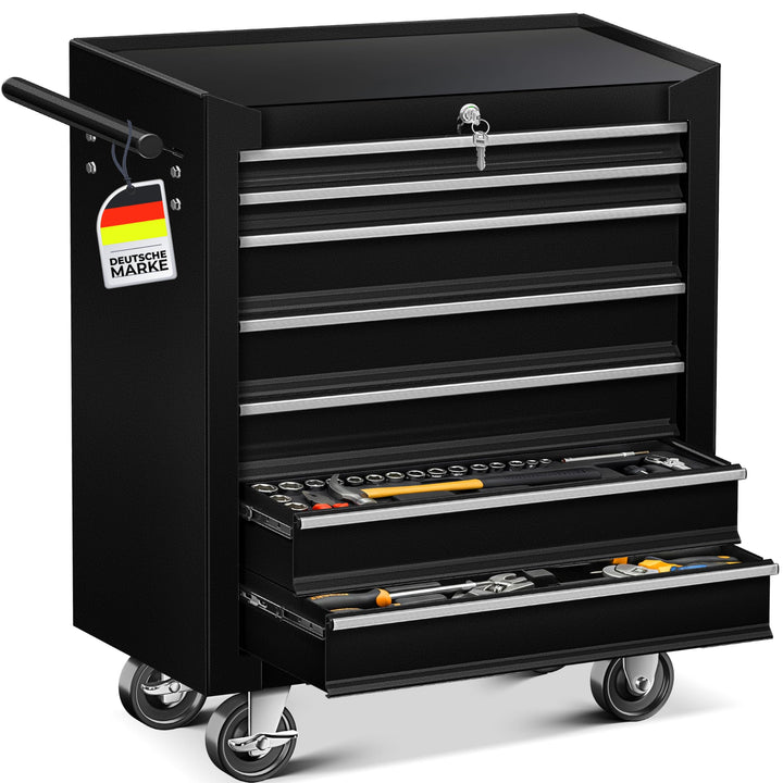 MASKO® Werkstattwagen - 7 Schubladen, schwarz | Abschliessbar | Massives Metall | Mobiler Werkzeug-W