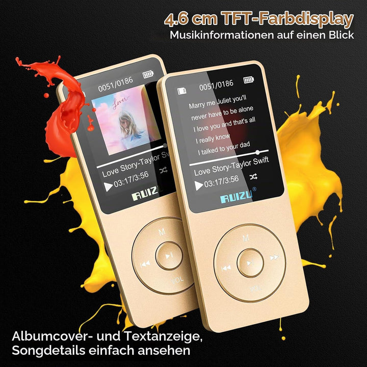 64GB MP3 Player with Bluetooth 5.3, 1.8" Screen Portable Music Player, FM Radio, Voice Recording, EB