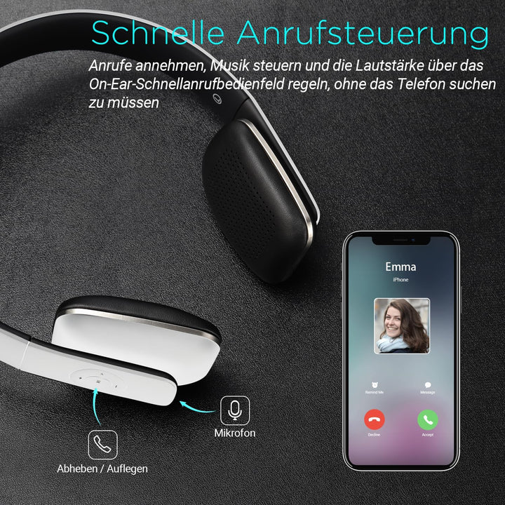 August EP636 - Bluetooth v4.1 NFC Kopfhörer - mit Freisprechfunktion und integriertem 14h Akku (weis