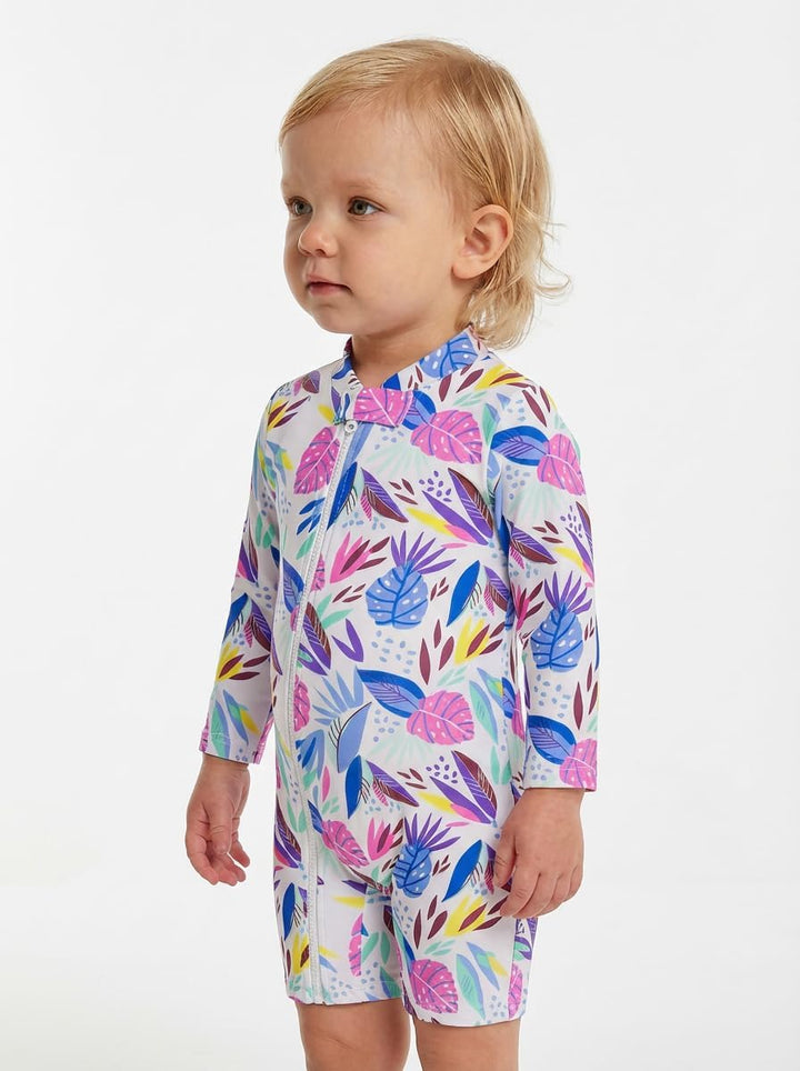 BONVERANO Baby Mädchen Recycelter Badeanzug mit einem durchgehendem Reissverschluss UV-Schutz 50+ 3-
