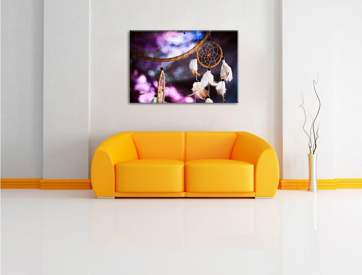 Pixxprint Traumfänger mit lilanem Hintergrund, Format: 100x70 auf Leinwand, 100x70