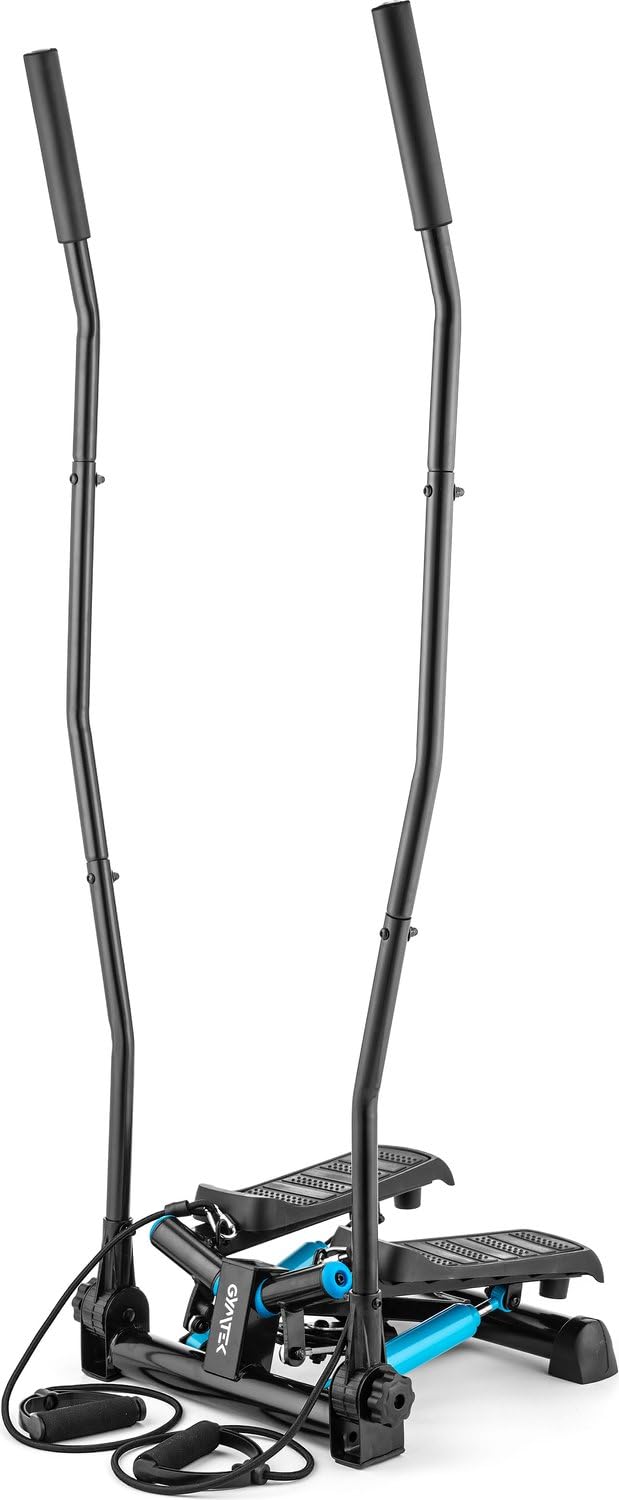 Gymtek Stepper, Drehstepper mit Haltegriffen & Expanderbänder - mit LCD-Bildschirm, Schrittzähler un