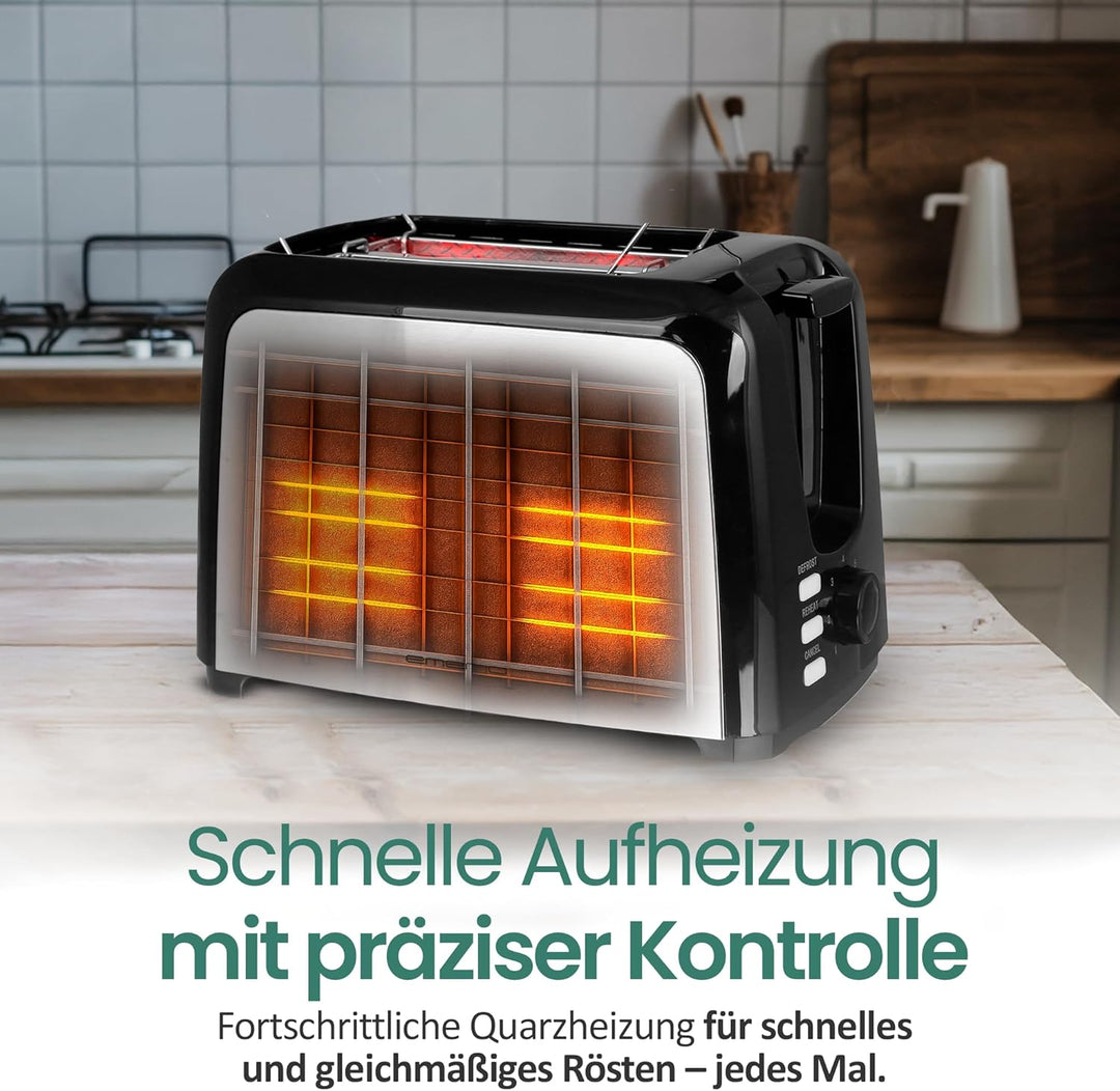 Emerio Toaster 2 extra Breiten Toastschlitzen Zentrierfunktion,herausnehmbare Krümelschublade,Abbruc