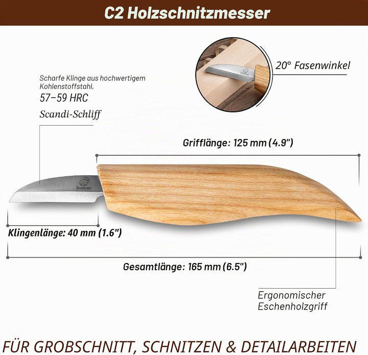 BeaverCraft Schnitzmesser C2 Schnitzmesser zum Schnitzen feiner Holzspäne und für allgemeine Zwecke