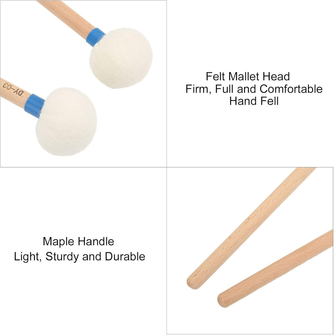 2 Stück Trommelschlägel Filzschlägel Sticks Drum Mallet Wollstockschlägel Hammer Ahorngriff Holzschl