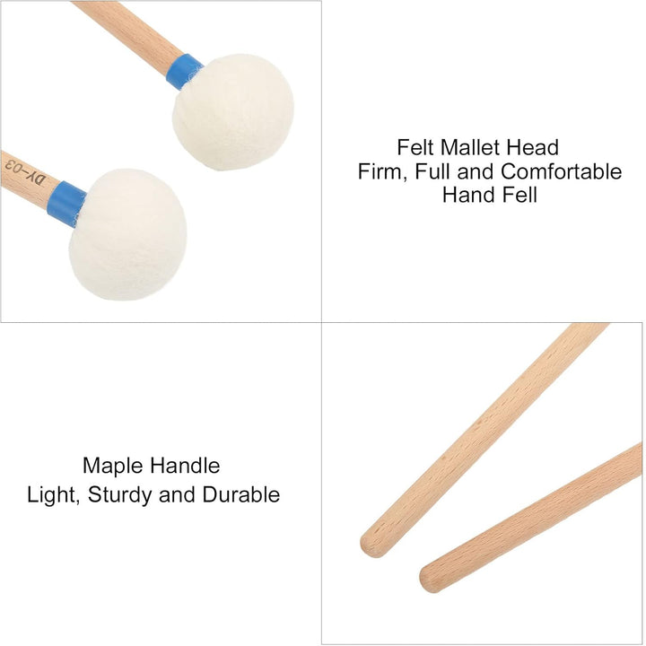 2 Stück Trommelschlägel Filzschlägel Sticks Drum Mallet Wollstockschlägel Hammer Ahorngriff Holzschl