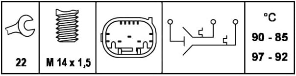 HELLA 6ZT 007 800-121 Temperaturschalter, Kühlerlüfter - 12V - Anschlussanzahl: 3 - Flachstecker - g