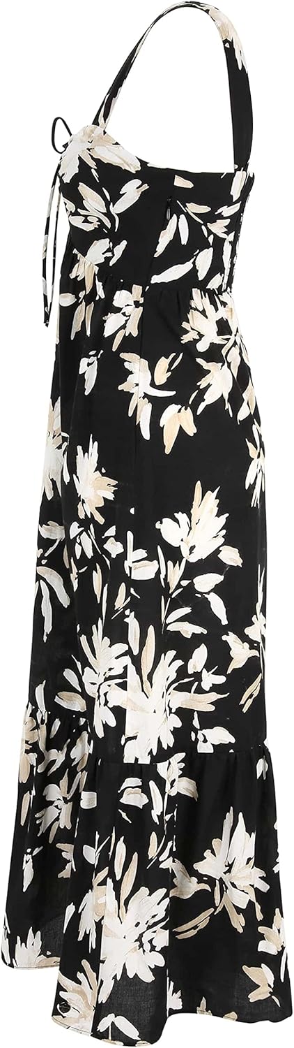 Tamaris Damen ADANA AOP Langes Träger Kleid 40 Black Flower Aop, 40 Black Flower Aop