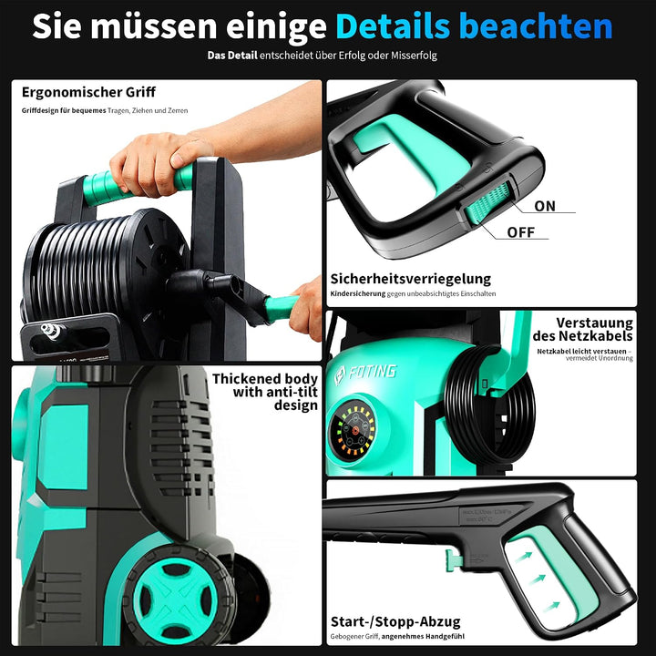2026New Hochdruckreiniger Touchscreen 8-stufiger 200 Bar, 6-in-1-Düse, 90cm Gerätehöhe, Einstellbare