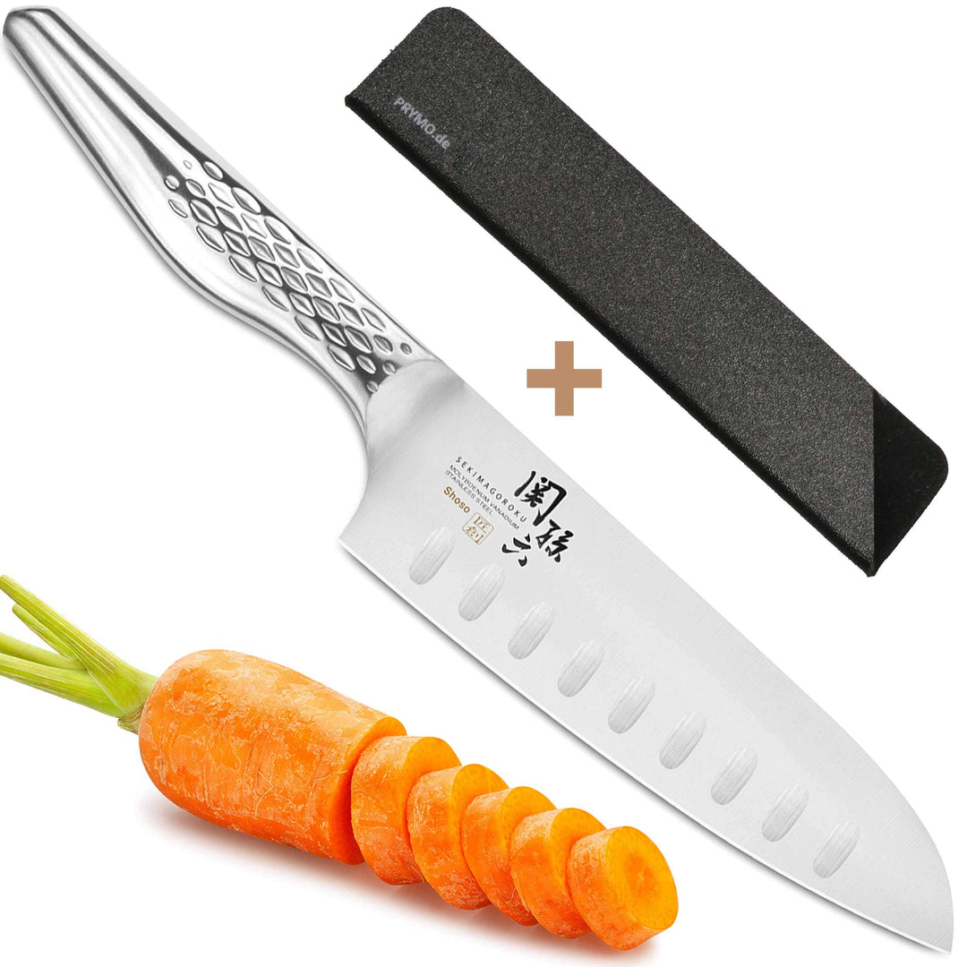 KAI Seki Magoroku Shoso Santoku mit Kullenschliff 16,5 cm mit Klingenschutz 05) Santoku Kulle 16cm,