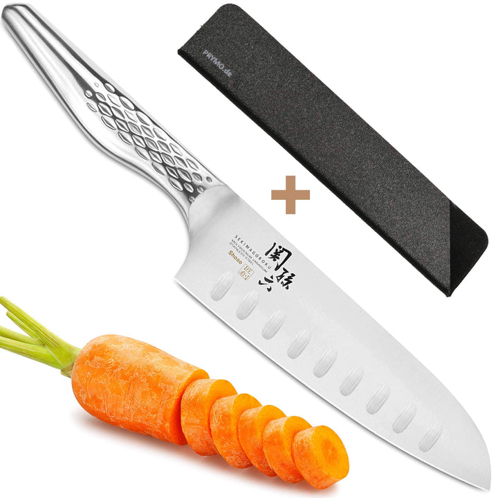 KAI Seki Magoroku Shoso Santoku mit Kullenschliff 16,5 cm mit Klingenschutz 05) Santoku Kulle 16cm,
