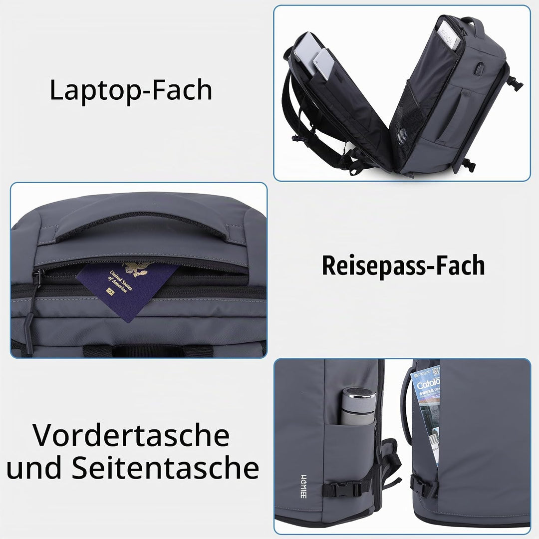 HOMIEE Reiserucksack 40L Grosser Rucksack Herren Wasserdicht 15.6-17.3 Zoll Laptoprucksack Handgepäc