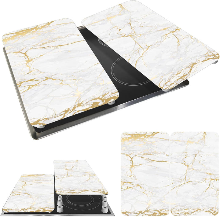 WENKO Herdabdeckplatte Universal Marmor Gold, 2er Set Herdabdeckung für alle Herdarten, Gehärtetes G