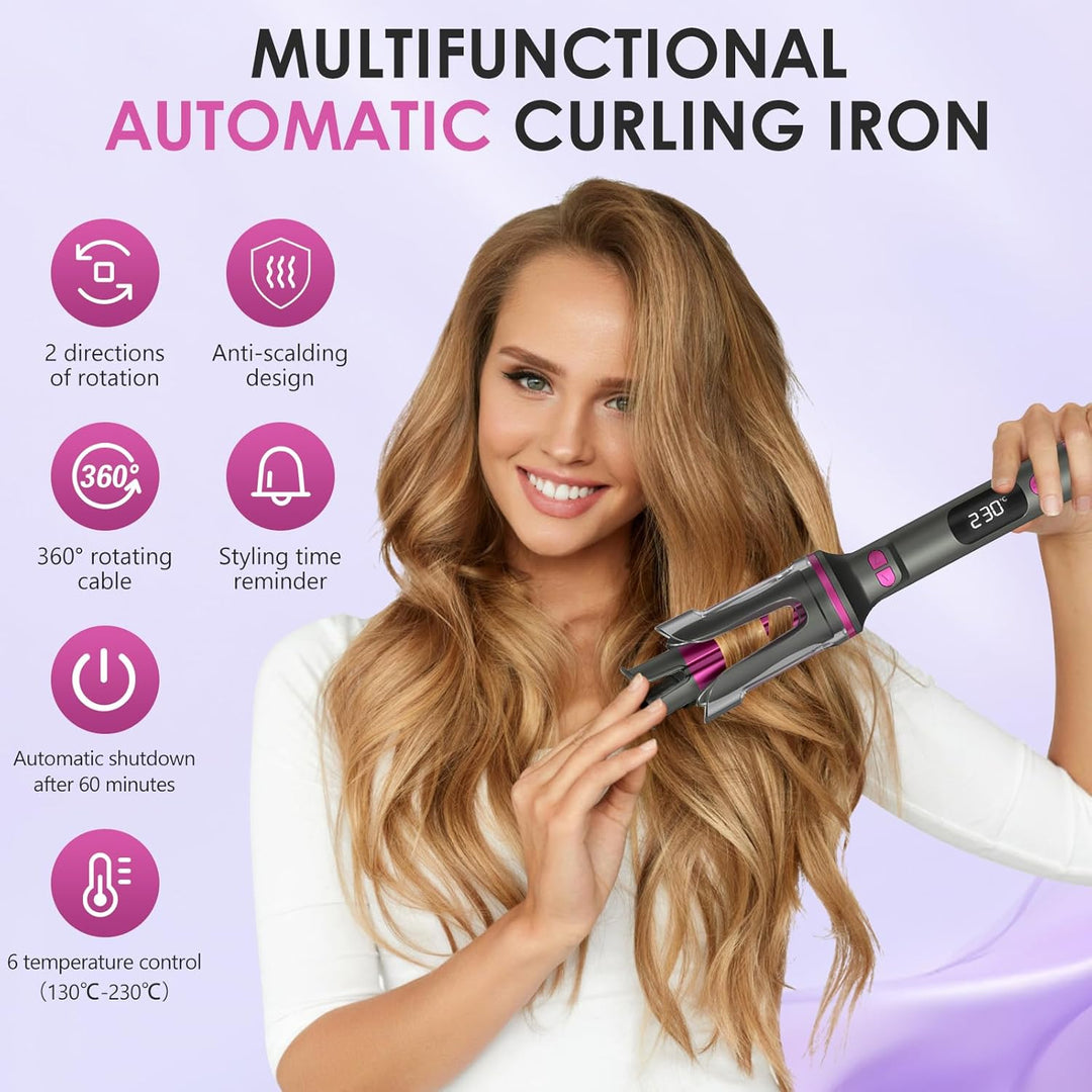 Lockenstab Automatisch Professioneller, Curling Iron, Rotierender Anti-Verbrühungs-Keramik-Lockensta