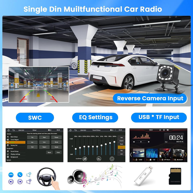 Hikity 1 Din Autoradio mit 9 Zoll Bildschirm, Touchscreen Car Radio mit Wireless CarPlay Android Aut