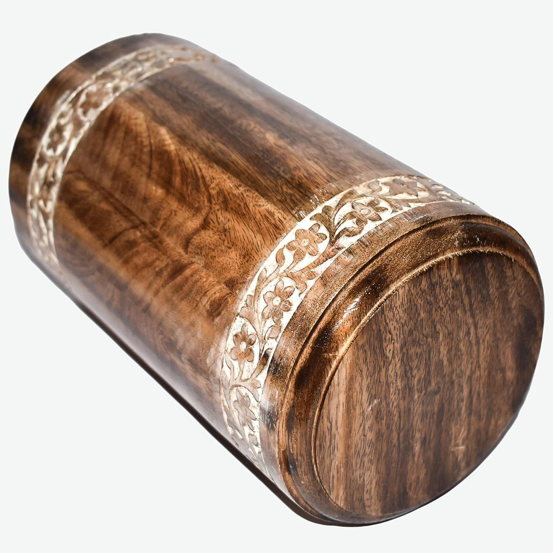 Runde Holzurne mit Gravur für menschliche Asche, für Erwachsene – Holzbox aus Rosenholz für Asche –