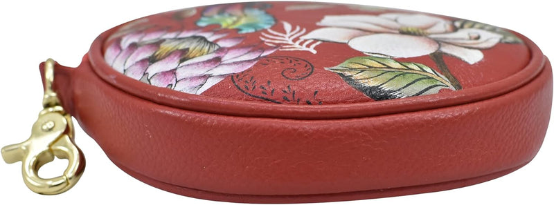 Anuschka Münzbeutel aus Echtleder, handbemalt, Rund - Crimson Garden, Crimson Garden