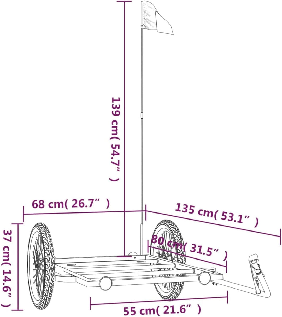 Fahrradanhänger 122x53 cm Eisen 30kg | Robustes Eisen, 30 kg Tragkraft, ideal für schwere Güter 135