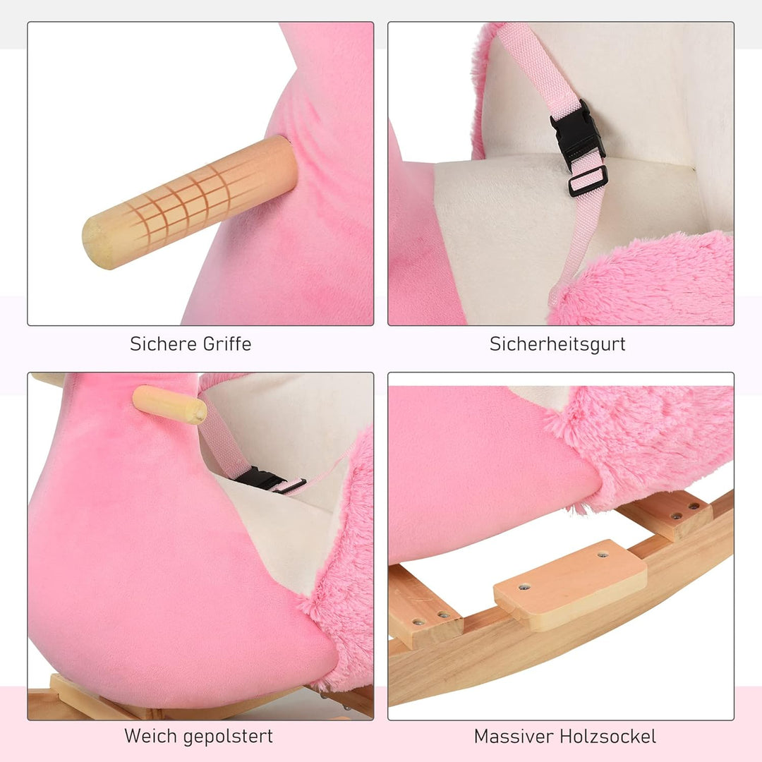 HOMCOM Schaukeltier Schaukelpferd Kinder Schaukel Rosa 60 x 33 x 52 cm