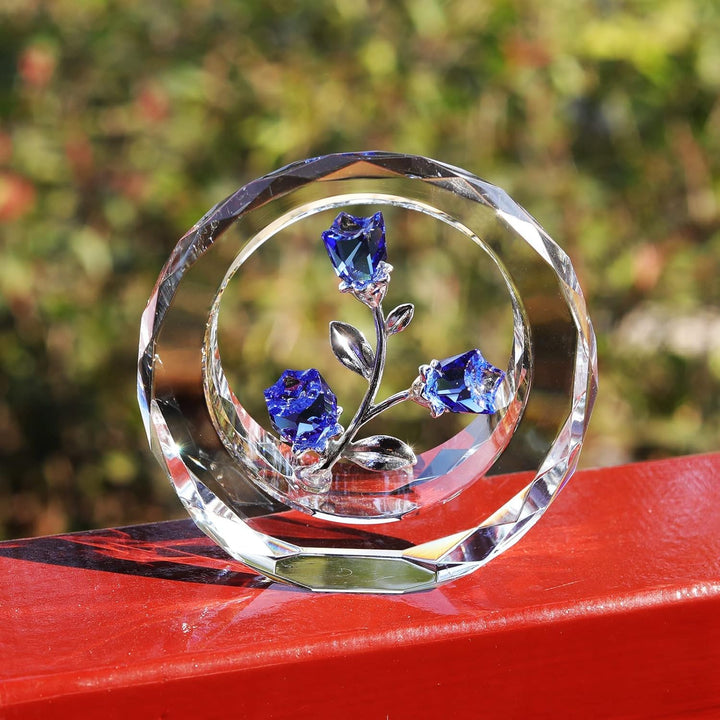 LONGWIN Kristall-Tulpen Blumenfiguren mit einem äusseren runden Ring, Glas-Frühlingsstrauss Sammelfi