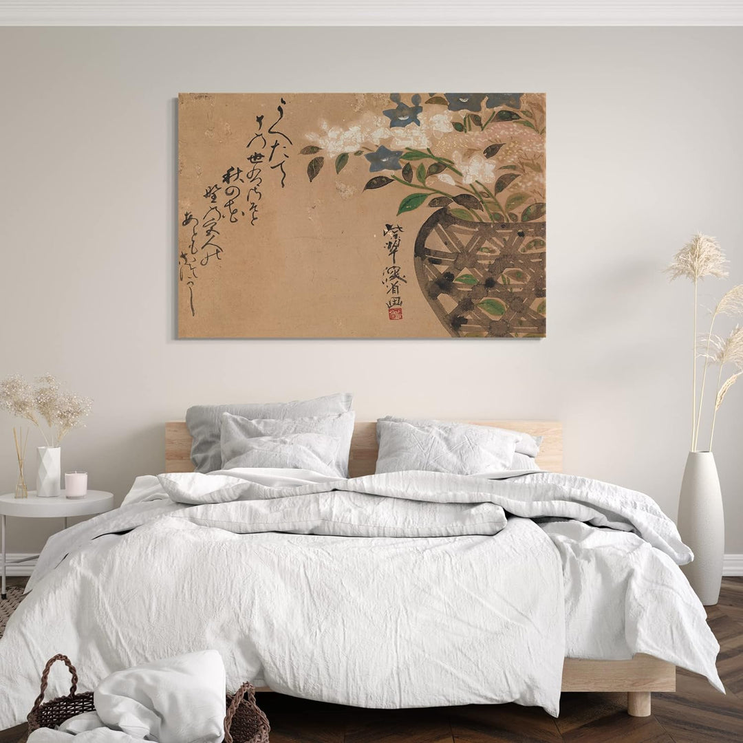 Printed Paintings Leinwand (100x70cm): Ogata Kenzan - Glockenblumen im Korb 100x70 cm, 100x70 cm