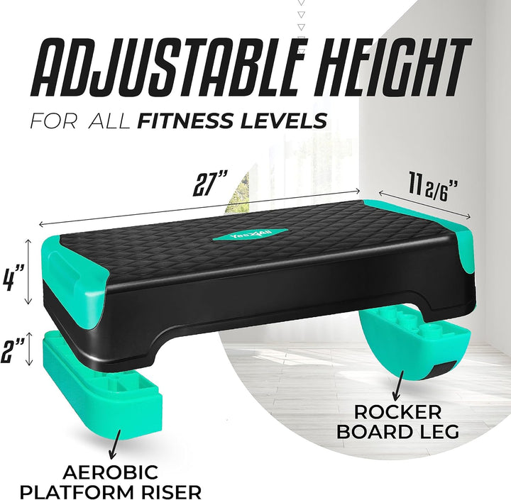 Yes4All Multifunktionaler Aerobic-Stepper, extra halbrunde Beine, 10,2 cm, verstellbare Stufen-Aerob