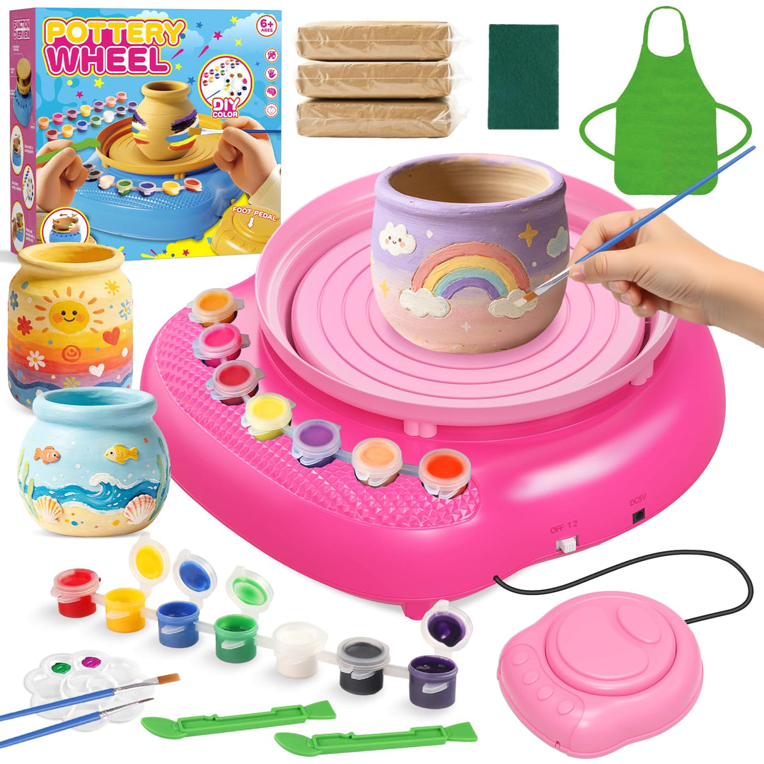 Töpferscheibe Kinder elektrisch,Töpferset 6-12 Jahre mit Ton | Komplettes DIY-Bastelset mit 3x luftt