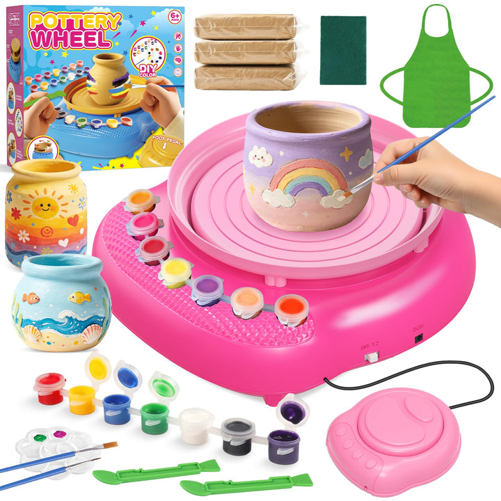Töpferscheibe Kinder elektrisch,Töpferset 6-12 Jahre mit Ton | Komplettes DIY-Bastelset mit 3x luftt