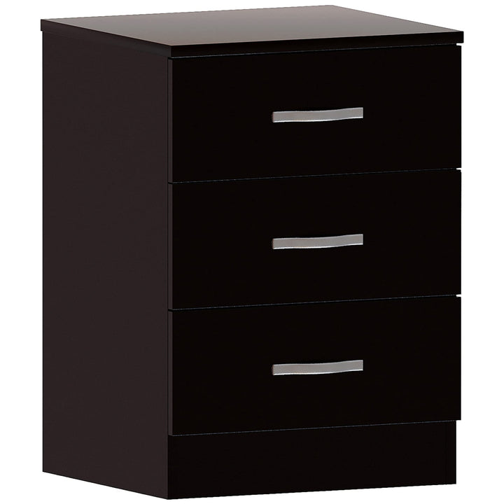 Vida Designs Riano Nachttisch mit 3 Schubladen, Schwarz, Ablagetisch, Schwarz