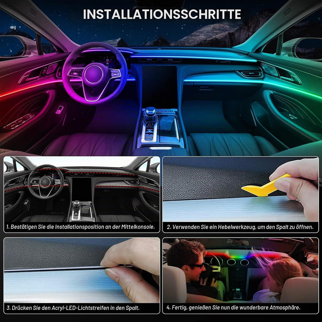 Acrylic Interior Car LED Strip Light with Wireless APP, RGBIC Dreamcolor 5 in 1 Ambient Lighting Kit