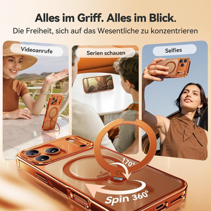 CASEKOO Cosmic Orange für iPhone 17 Pro Max Hülle für MagSafe [360 Drehständer] [Kameraschutz & Mili