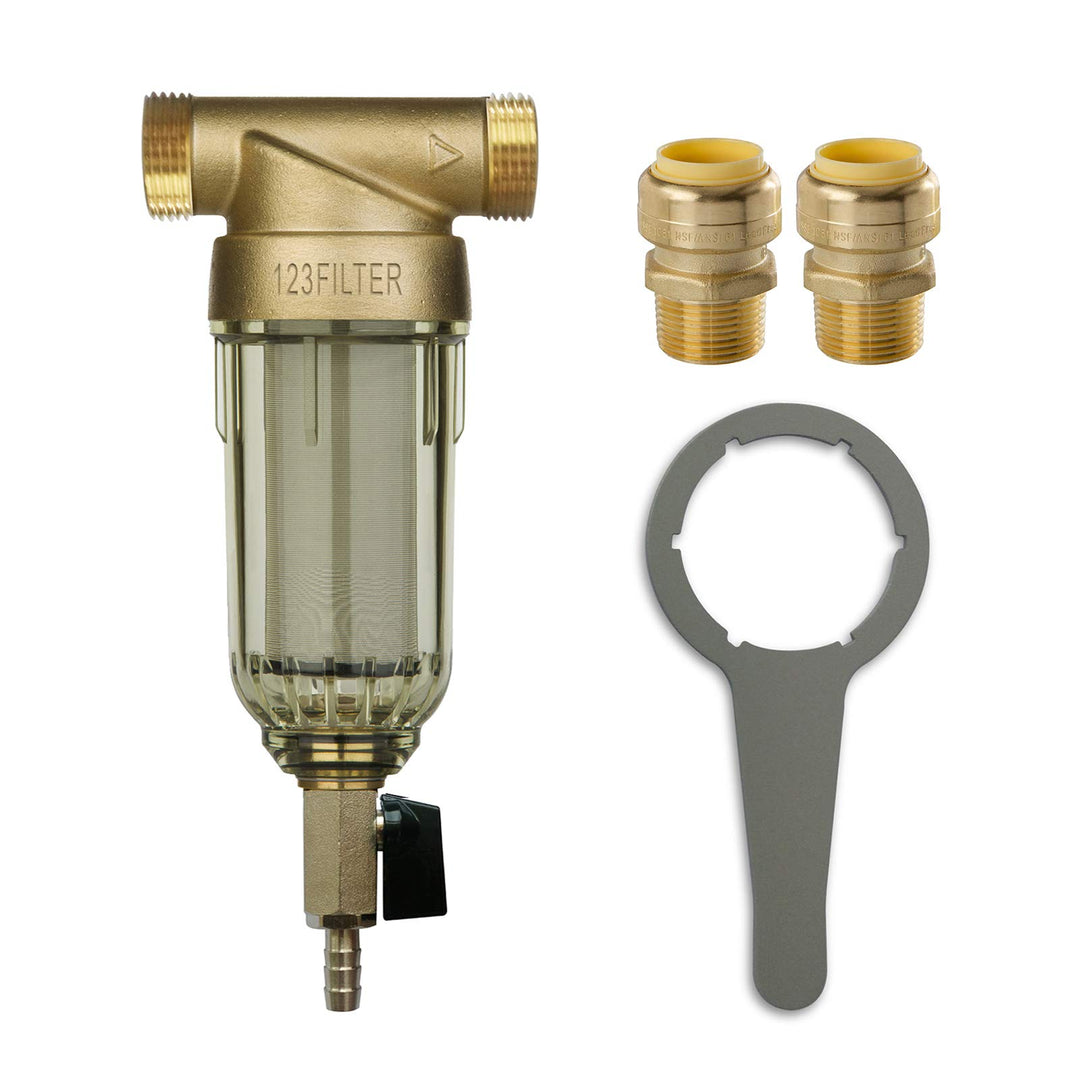 iSpring WSP-50 Reusable Whole House Spin Down Sediment Water Filter 50 Micron, 1" MNPT + 3/4" FNPT w